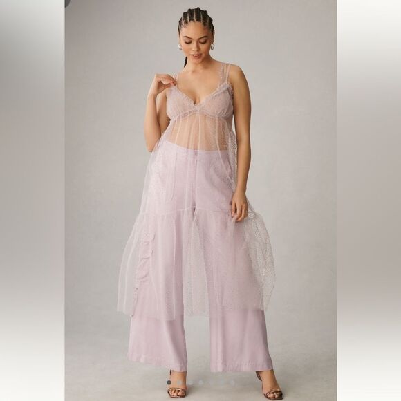 By Anthropologie Dresses & Skirts - NEW By Anthropologie Sheer Dot Slip Tulle Dress Raindrop Purple Size Large
